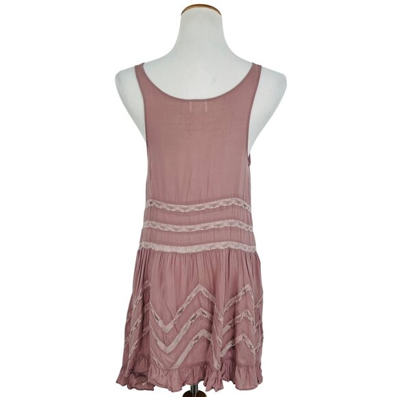 Free People Pink Voile & Lace Tiny Dot Mini Slip Dress | Boho Coquette Fairy S - Picture 8 of 16